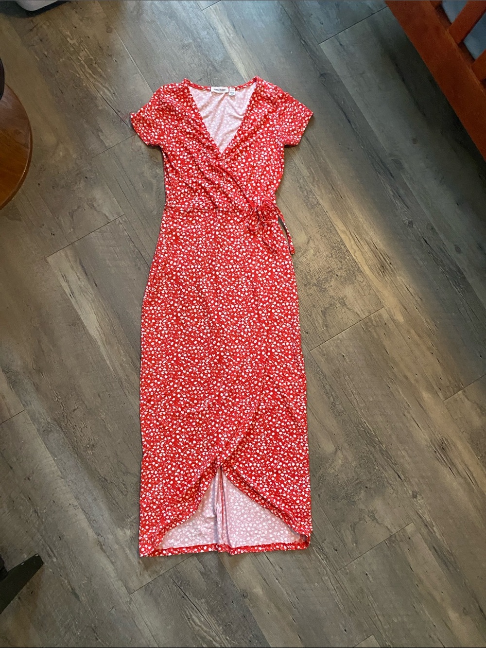 Rebel Sugar Red Floral Wrap Midi Dress with Tie Waist